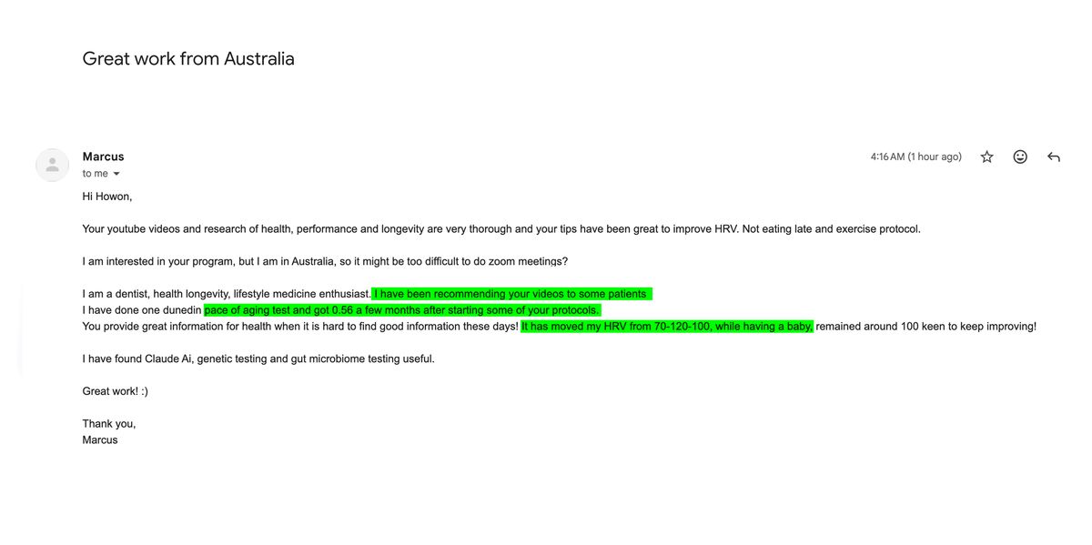 Marcus email testimonial