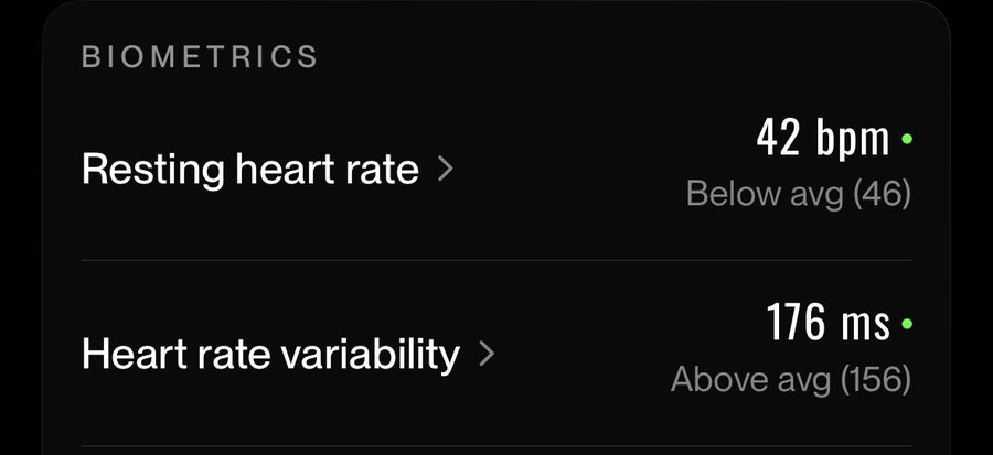 Thomas: resting heart rate 42, HRV 176