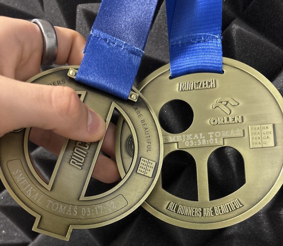 Thomas: Prague marathon medals, 3:17 and 3:38